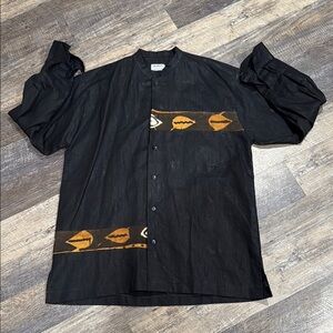 Vintage Men's Black and Brown Casual Button Down Shirt